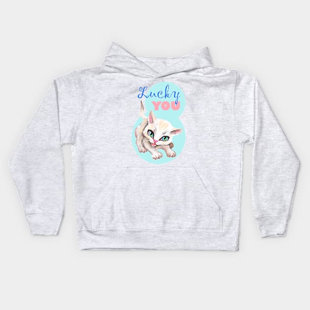 Sweet cute white kitten best friend. Love you cat. Kids Hoodie by Rukki Zukki Art